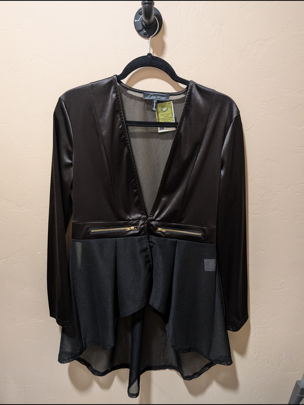 NWT Woman's Love University Black Satin & Chiffon Peplum Jacket XL